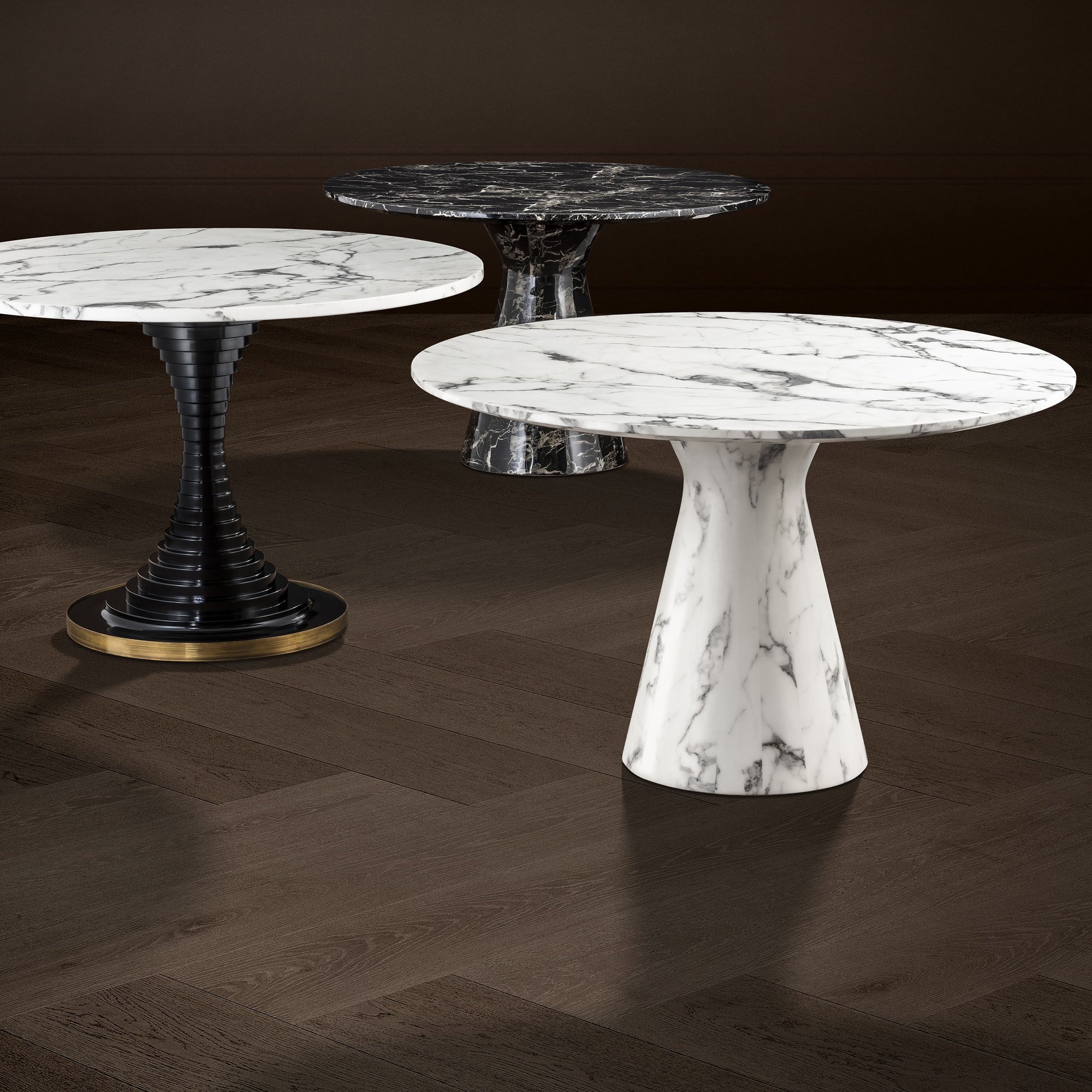 Table de salle à manger ronde en marbre blanc Turner