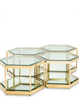 Tables basses hexagonales en verre dorée SAX