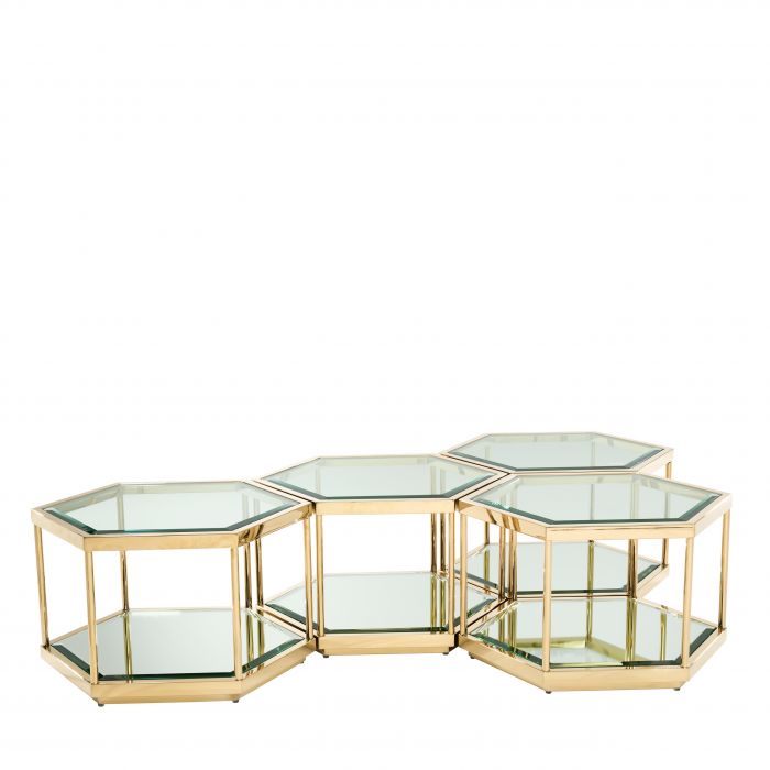 Tables basses hexagonales en verre dorée SAX