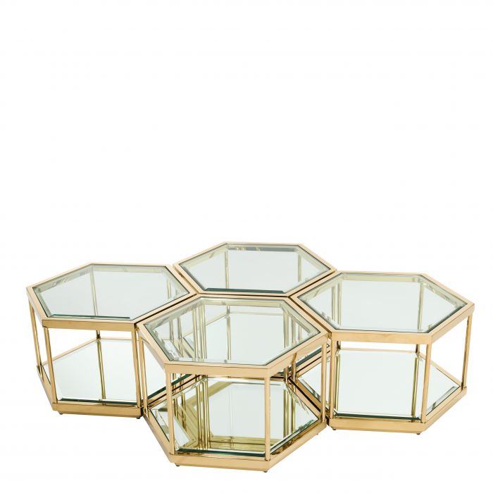 Tables basses hexagonales en verre dorée SAX